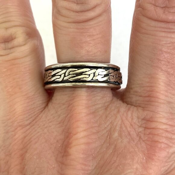 Sterling Silver 925 Chunky Sailors Knot Unisex 8MM Spinner Band Ring Sz 11.5 - Picture 1 of 15